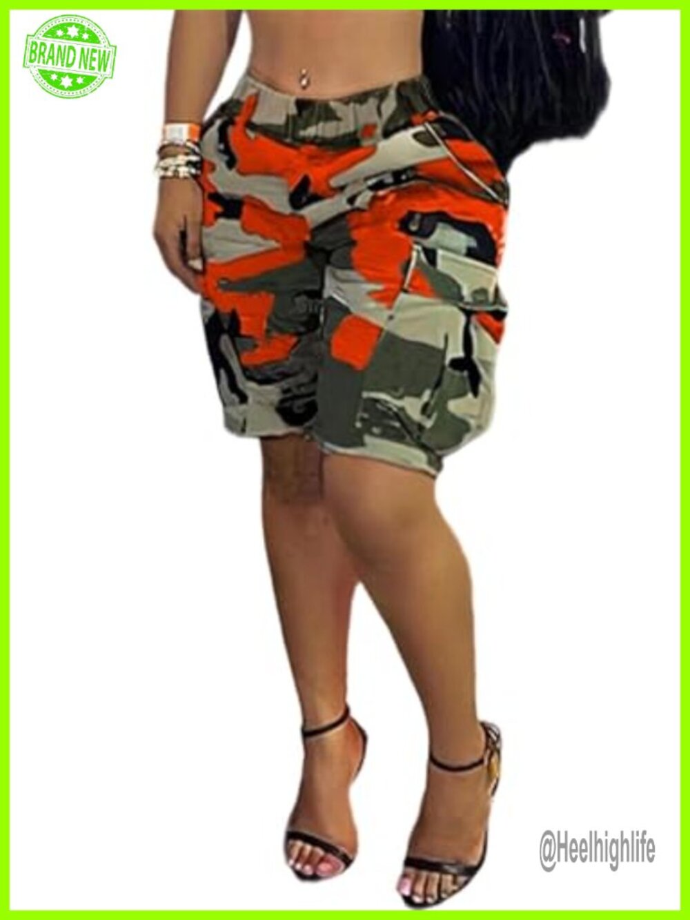 Women's Camo Cargo Bermuda Shorts Wide Leg Drawstring Pockets